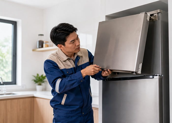 sửa bản lề cánh tủ lạnh bị lỏng bung ốc