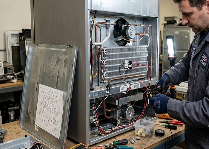 sửa hệ thống xả đá tủ lạnh bị lỗi gây rò nước