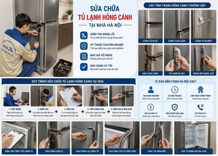 xử lý cánh tủ lạnh bị móp cong vênh